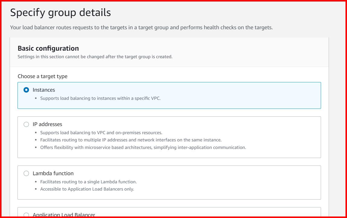 Picture showing specifying the instance type while creating the new target group